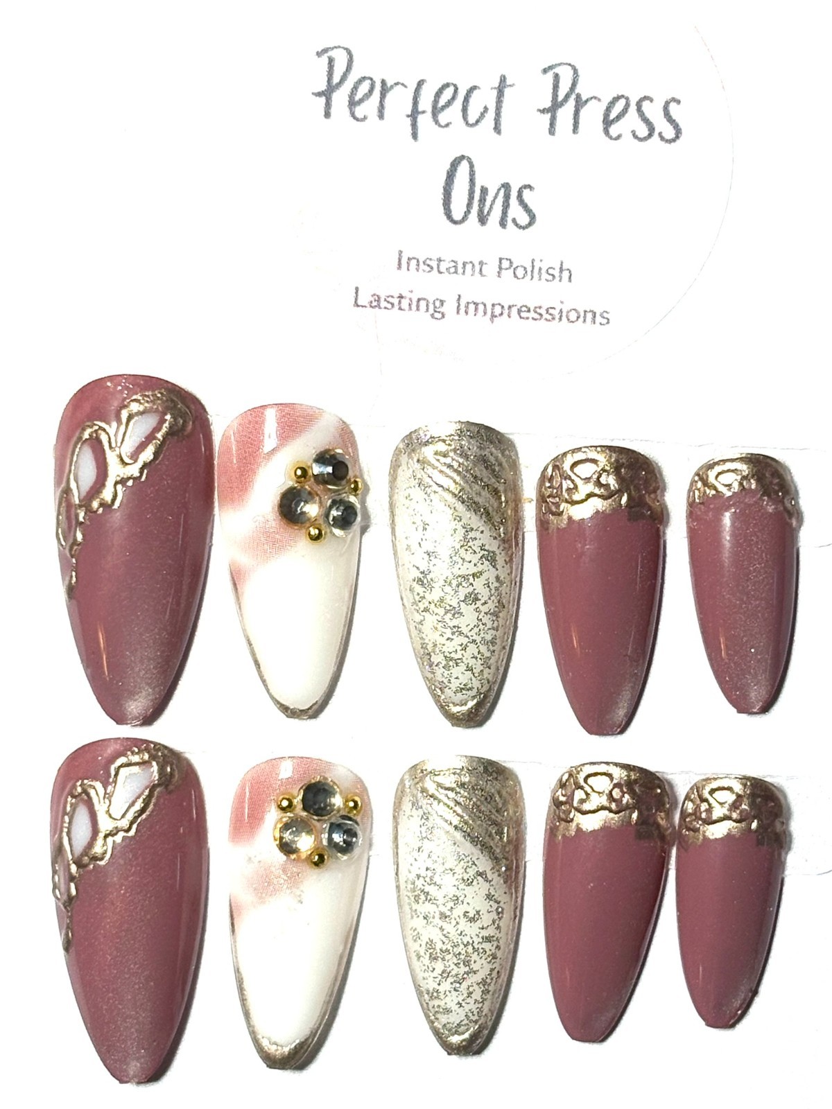 Mauve Romance: Muted Dusty Rose Base, High-Relief Silver Chrome Tips & Elegant I