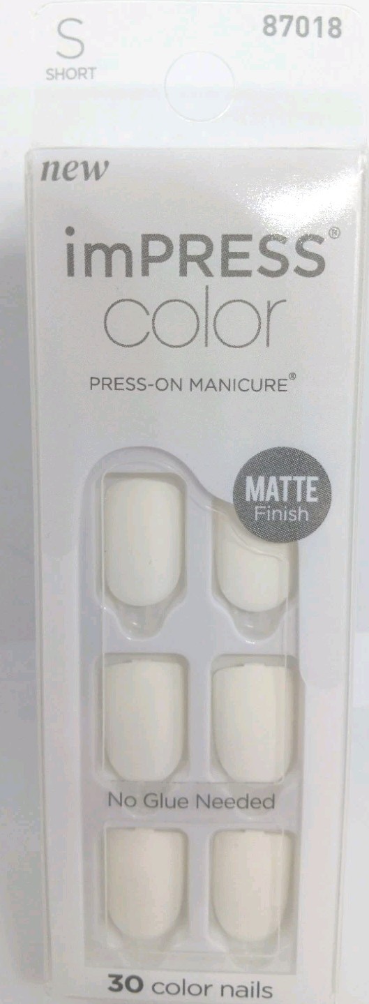 l Kiss Impress color press on 1-30 short length, brie,white Matte new
