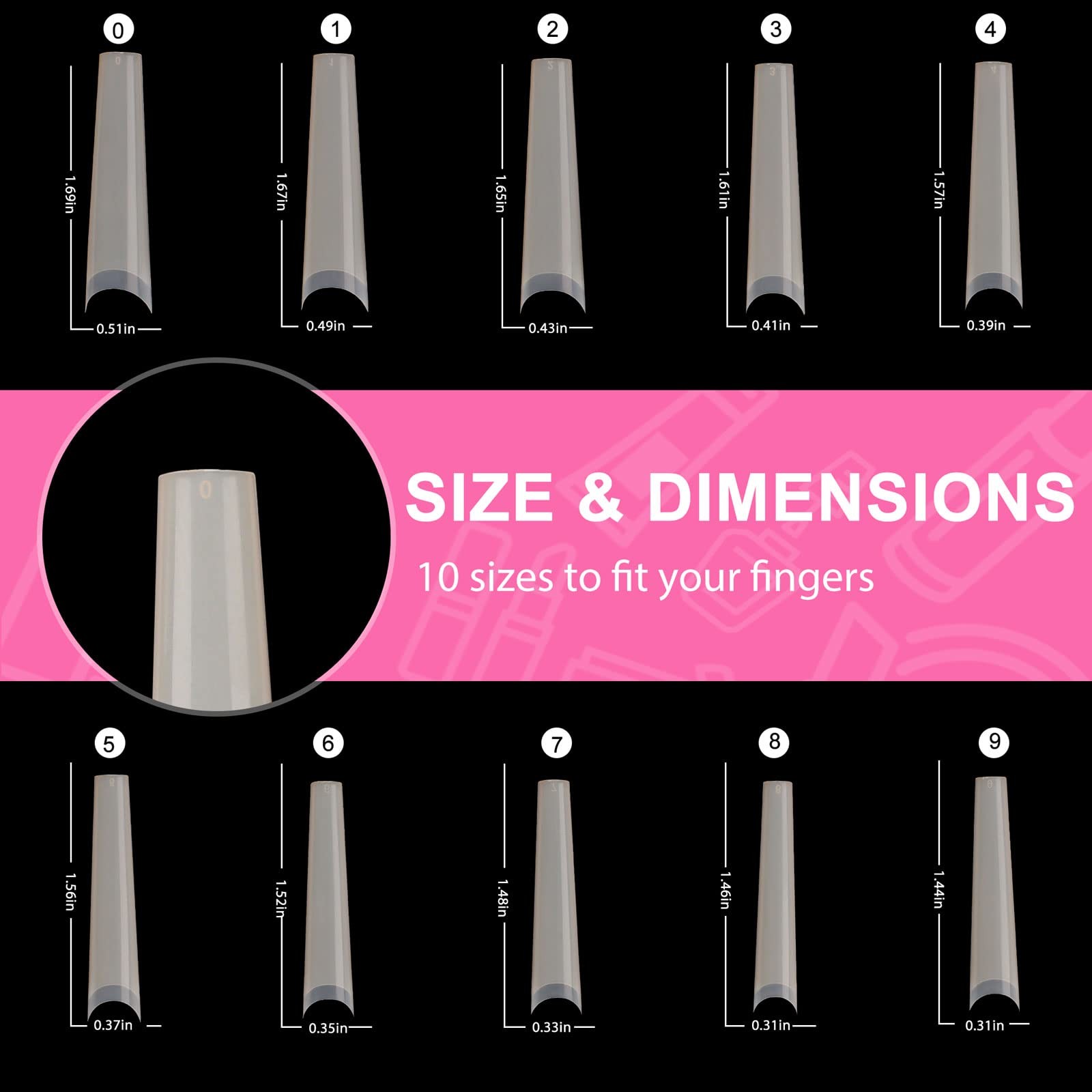 Tapered Extra Long Nail Tips, Ballerina Natural 240 Piece Set,