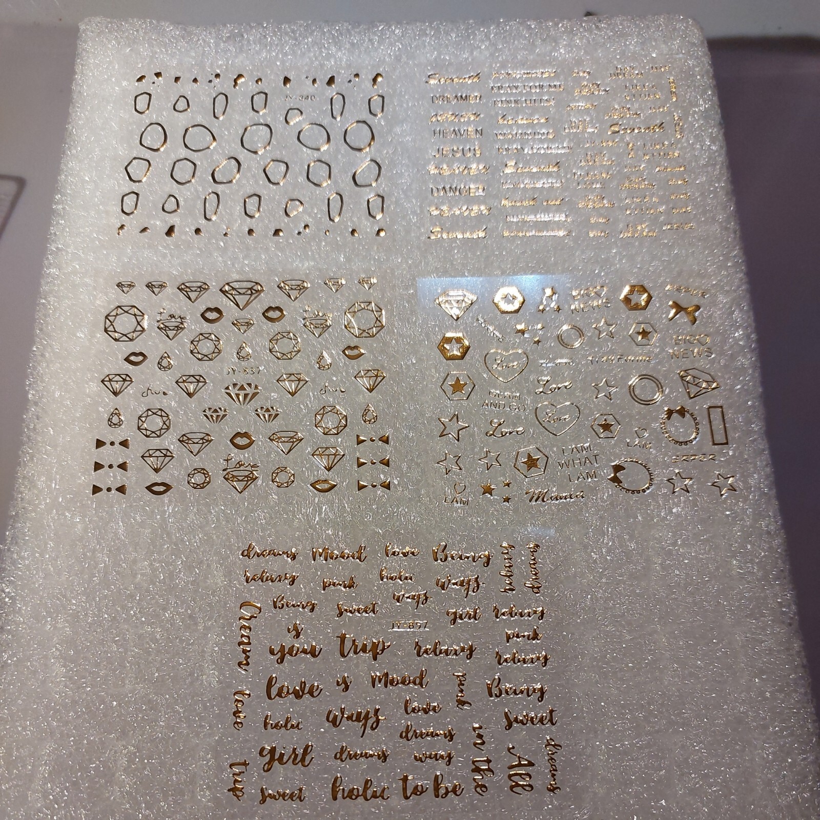 5 X Small Sheets Of Gold Nail Art Stickers (Dn253) New