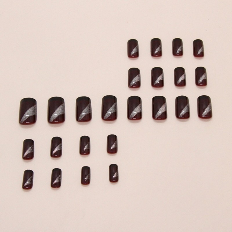 24x Cats Eye False Nail Medium Length Press On Nail Glossy on Nail
