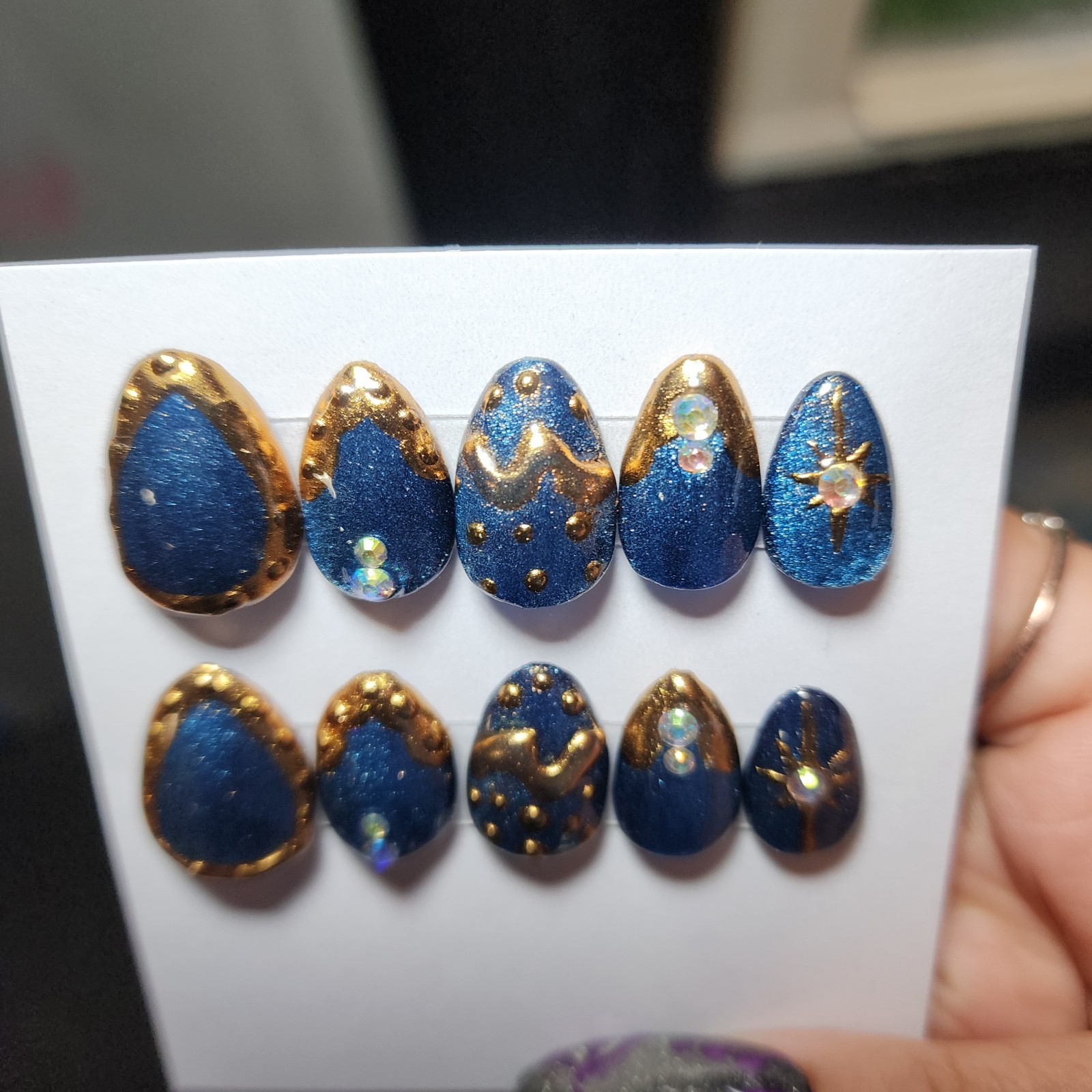 Extra Short Almond Cayete Chrome Acrylic Press Ons Celestial Bling