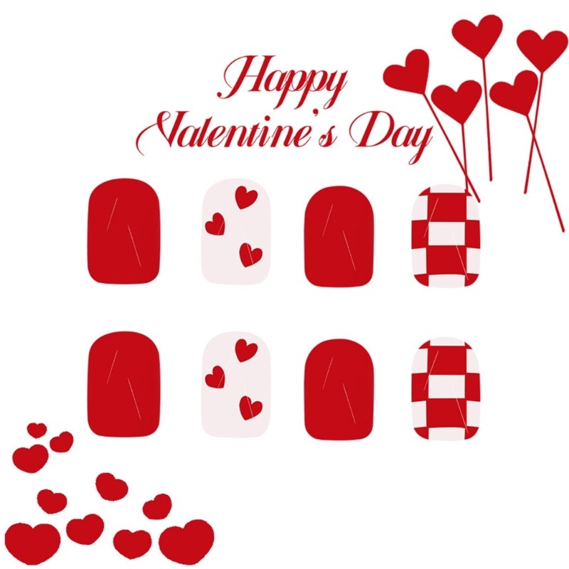 24x Lovely Heart False Nail Press On Nail on Nail for Valentines Day