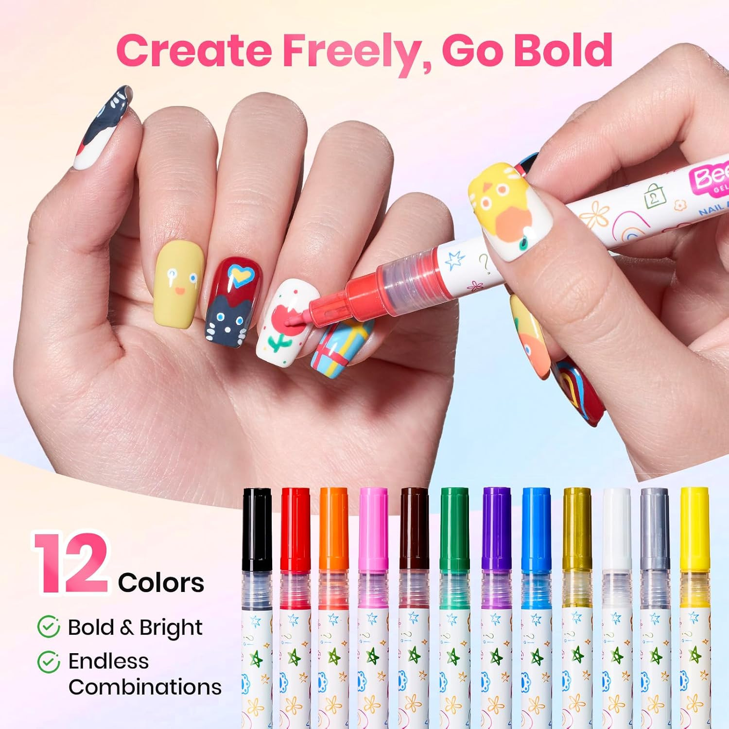 12 Colors Nail Art Pens, 0.5Mm Fine Line Nail Polish Pens for Women | Quick Air