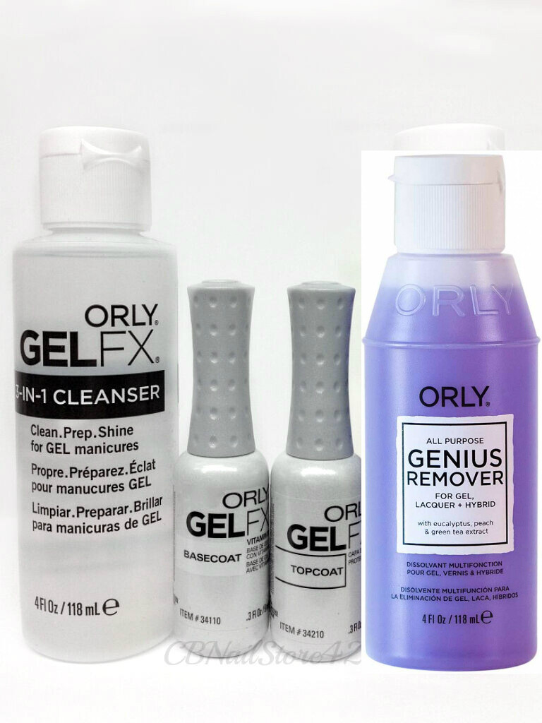 ORLY GELFX Nail Essential- 4pc Kit – Base+ Top .3oz & CLEANSER + Gel REMOVER 4oz