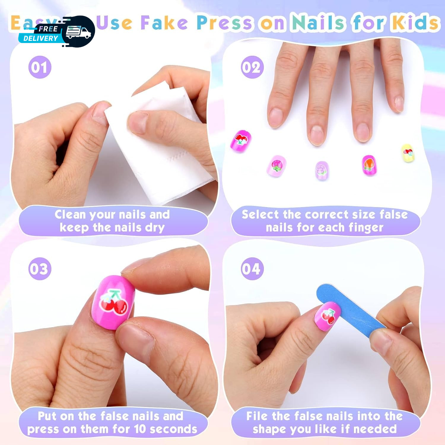 168Pcs Press on Nails for Kids Girls Kids Fake Nails Children Pre Glue Stickers