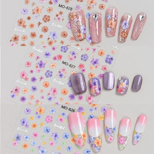 6 Sheet Flower Nail Art Stickers Vintage Flowers Nail Stickers 3D Self Style11