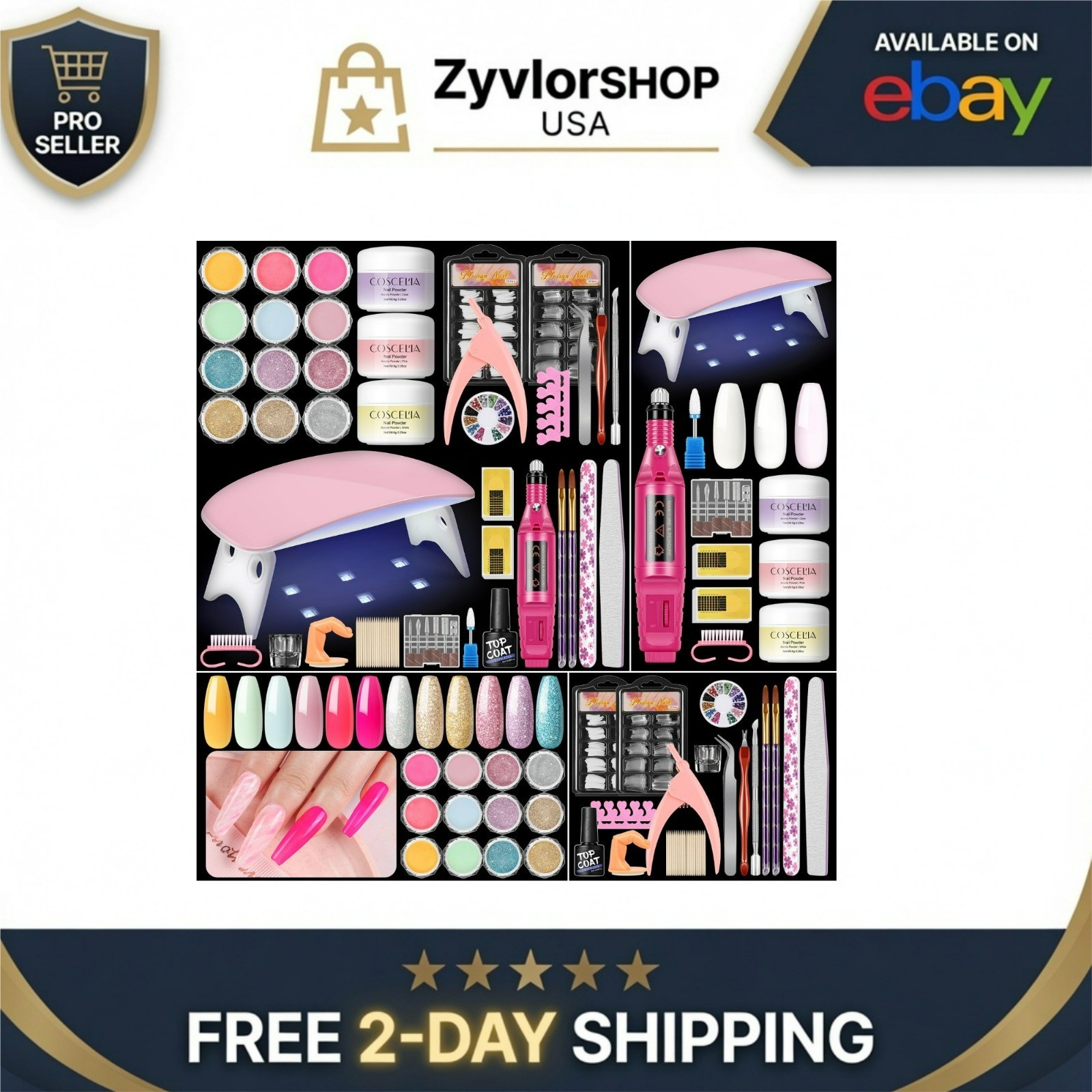 COSCELIA Acrylic Nail Kit for Beginners – Complete Set with Drill & UV Light