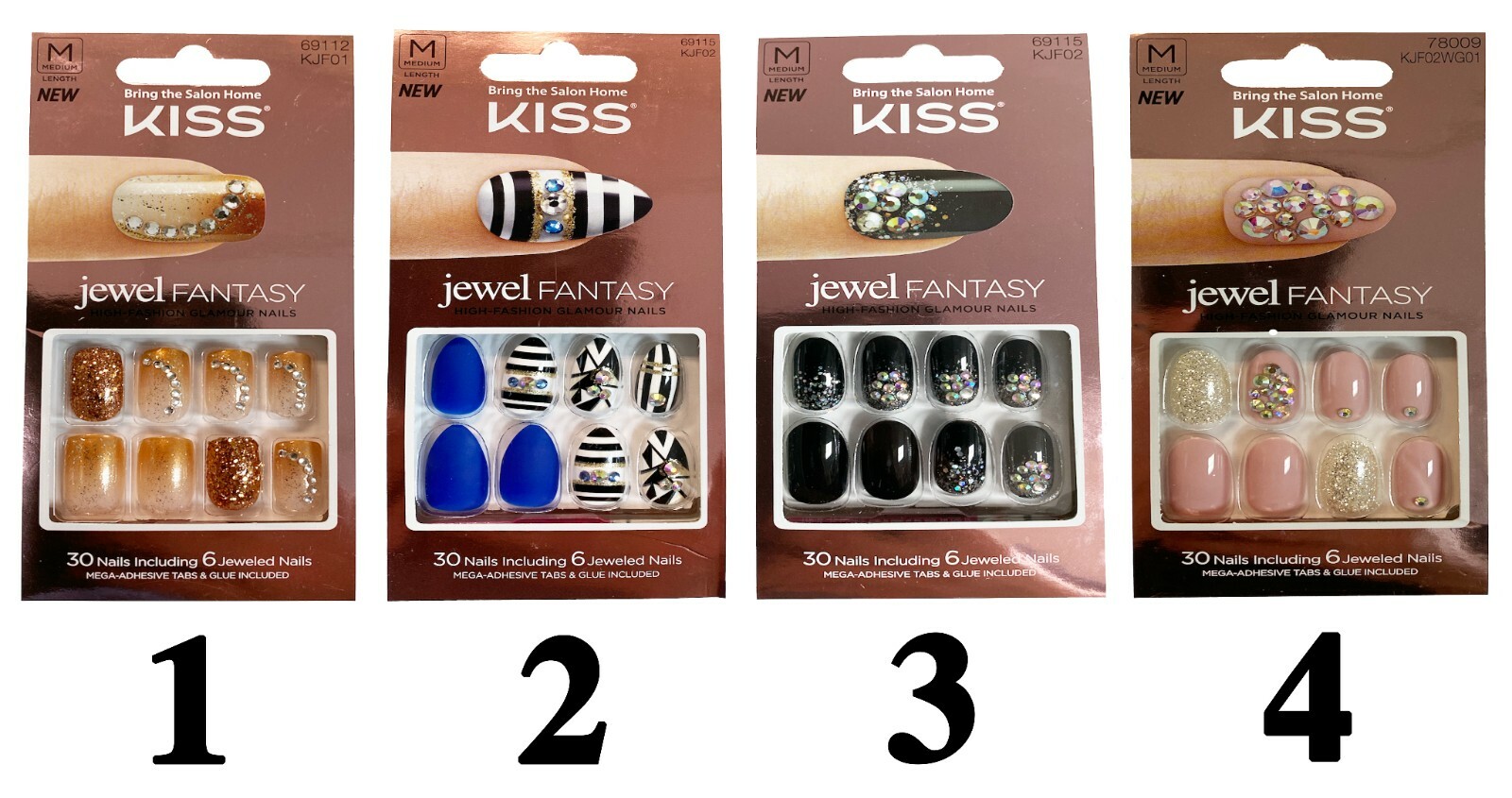 New Kiss Jewel Fantasy High Fashion Glamour Nails Medium Length 30 Nails #69115