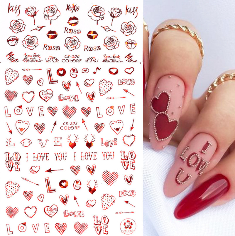 3D Nail Sticker Red Heart letter Kiss Valentine’s Day Series Nail Art DIY NH11