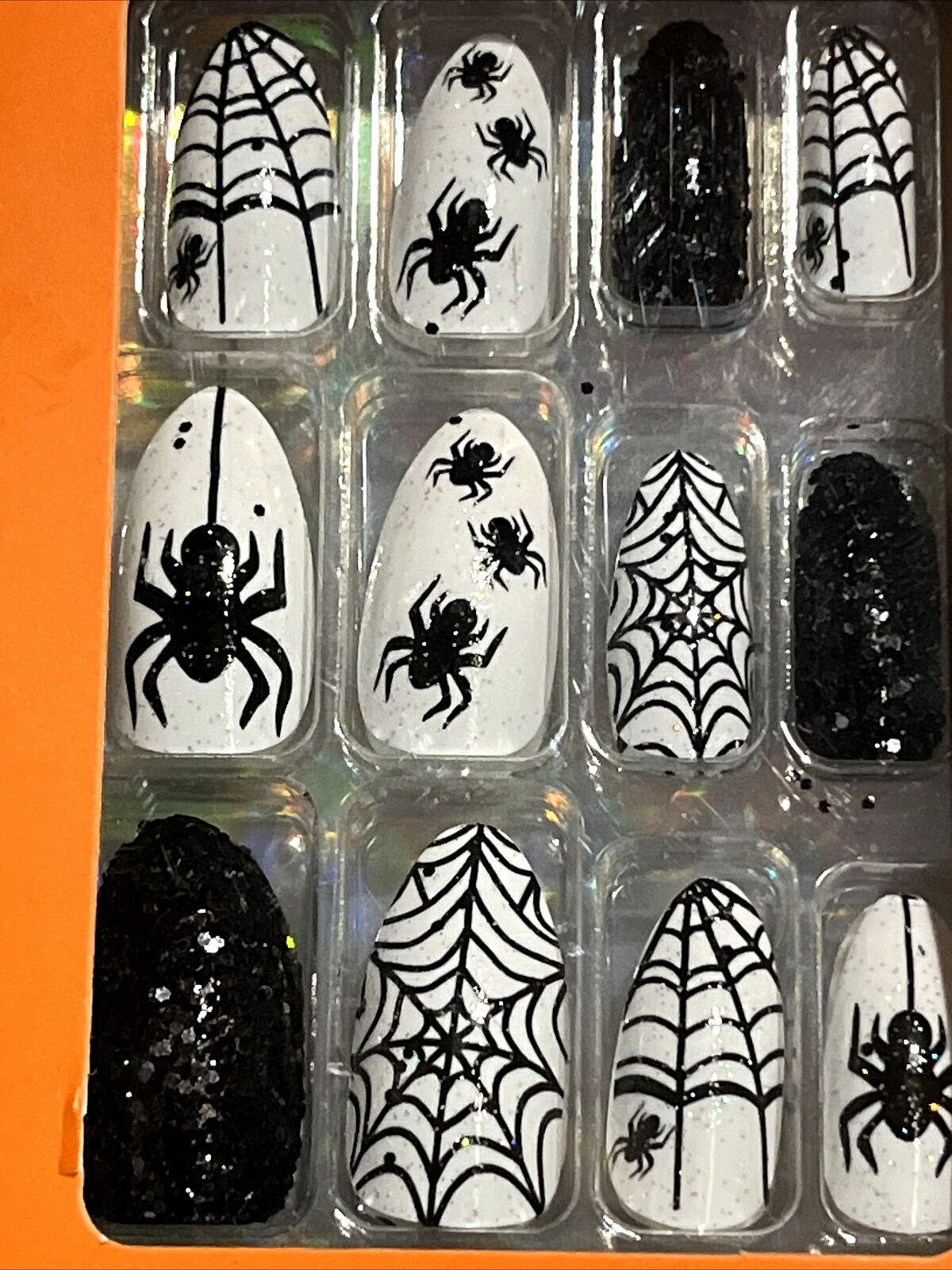 Claire’s 24 Pre-Glued Press-On Nails SPIDER WEB Black & White HALLOWEEN