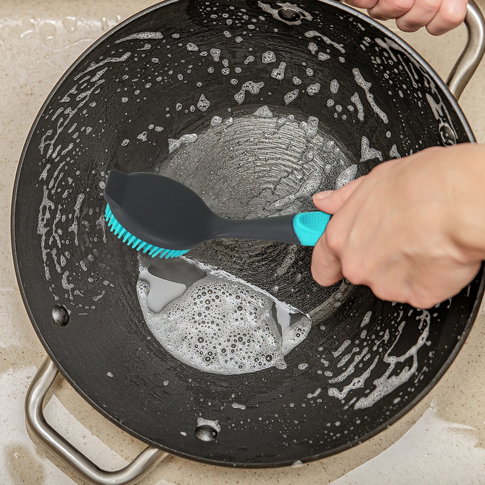 PHYEX 2-Pack Dish Brush with Handle, Kitchen Dish Scrubber Soft Dishwashing B…