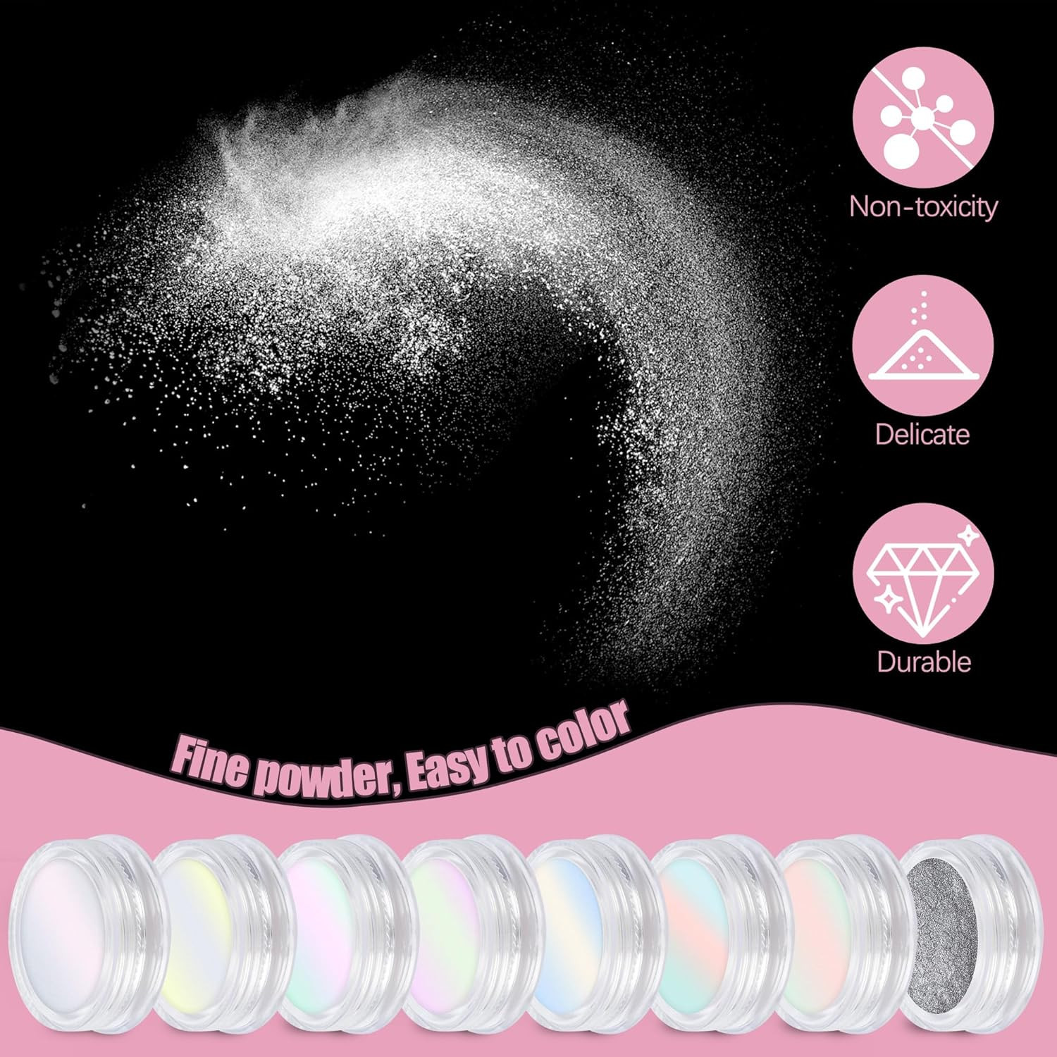 8 Jars Chrome Nail Powder Magic White Pearl Kit Mirror Effect Silver Metallic Ho
