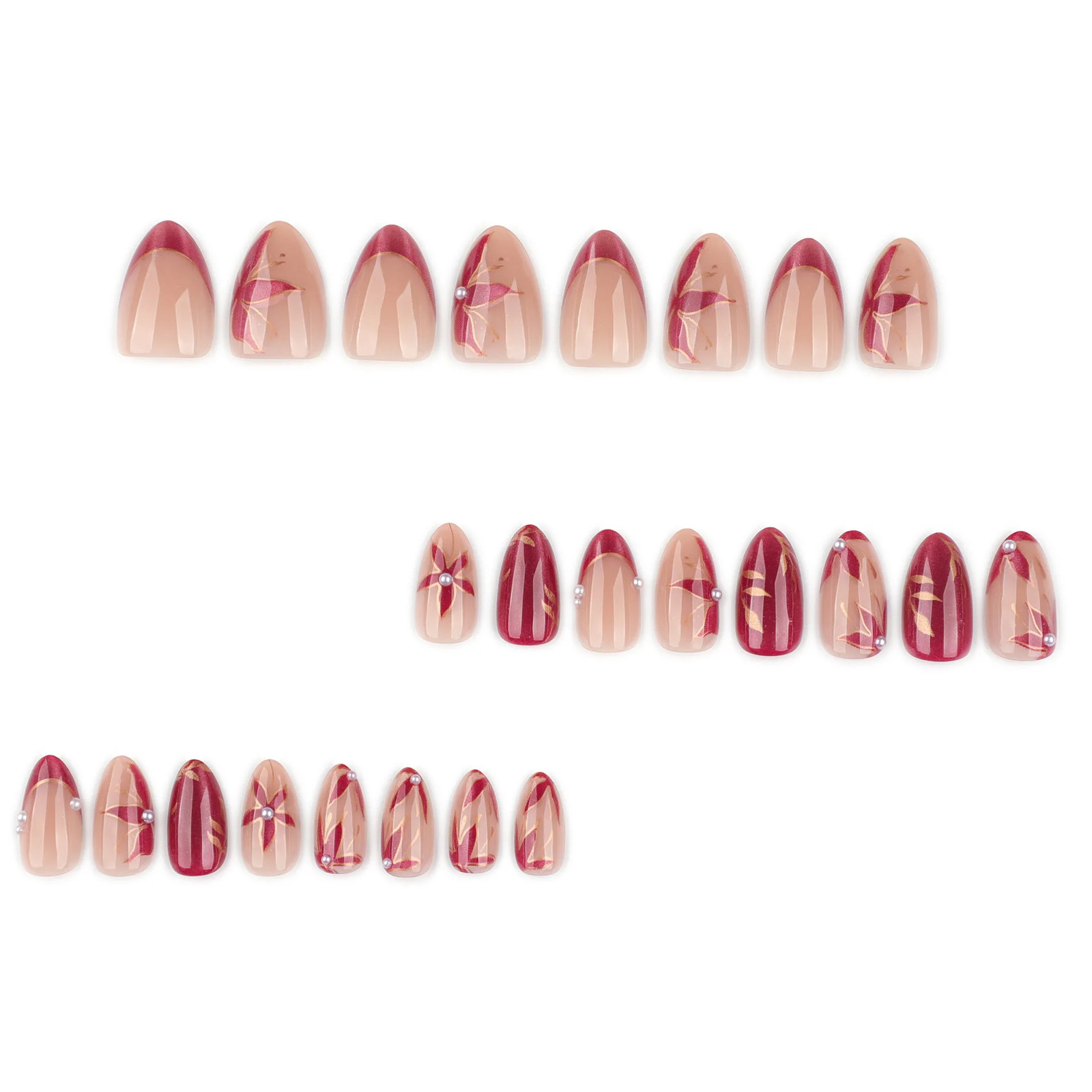 24pcs 2026 Cat Eye Leaf Flower Short Almond Press On Nails
