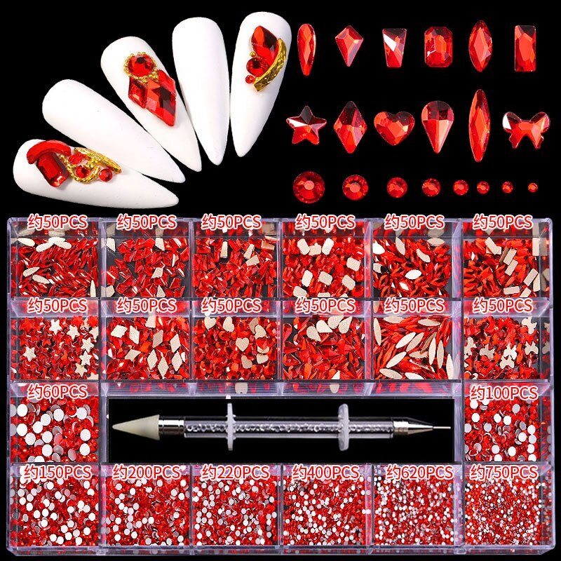 Nail Art Rhinestones Kit 3D Alloy Gems Crystal Nail Art Decorations Diamonds DIY