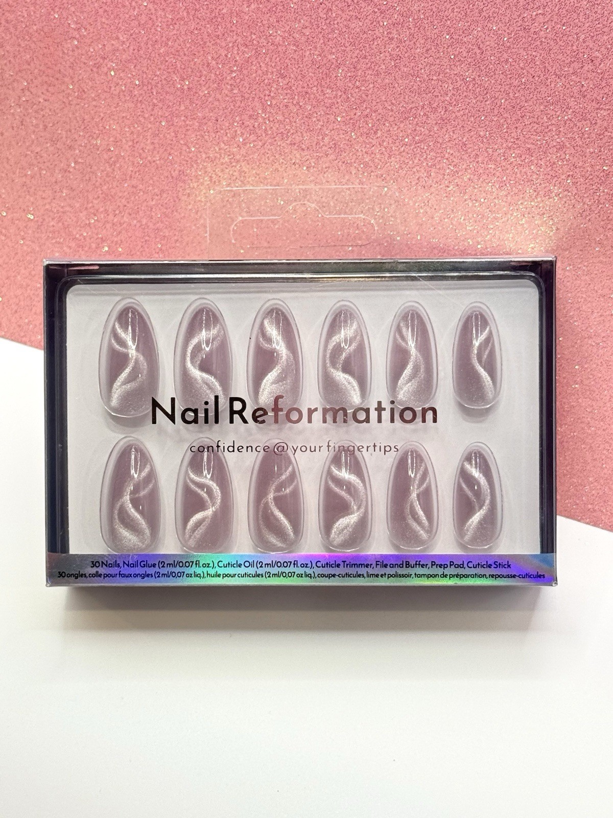 Nail Reformation 30 Press On Nails Almond Purple Cat Eye Magnetic Swirl