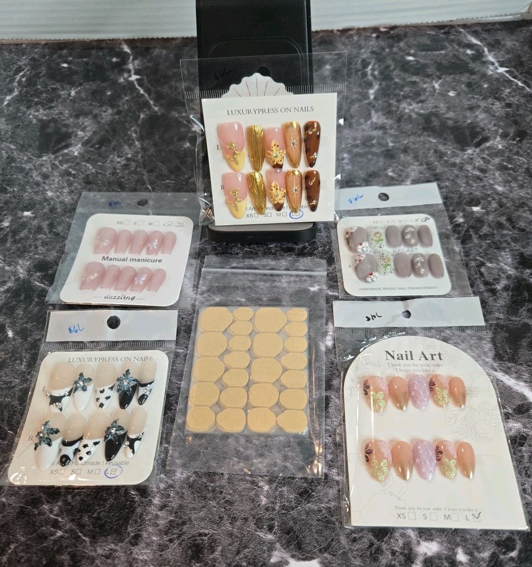 Lot of 5 Sets Handmade Press on Nails Various Styles and Lengths Size Large