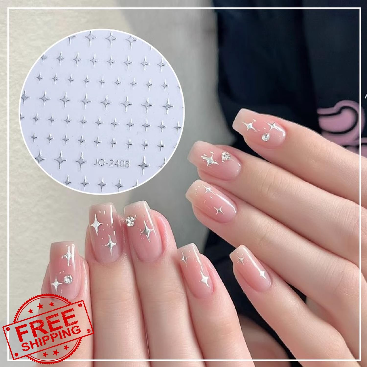 BSBTBZ Heart Star Nail Art Stickers 3D Silver Glitter Design 26