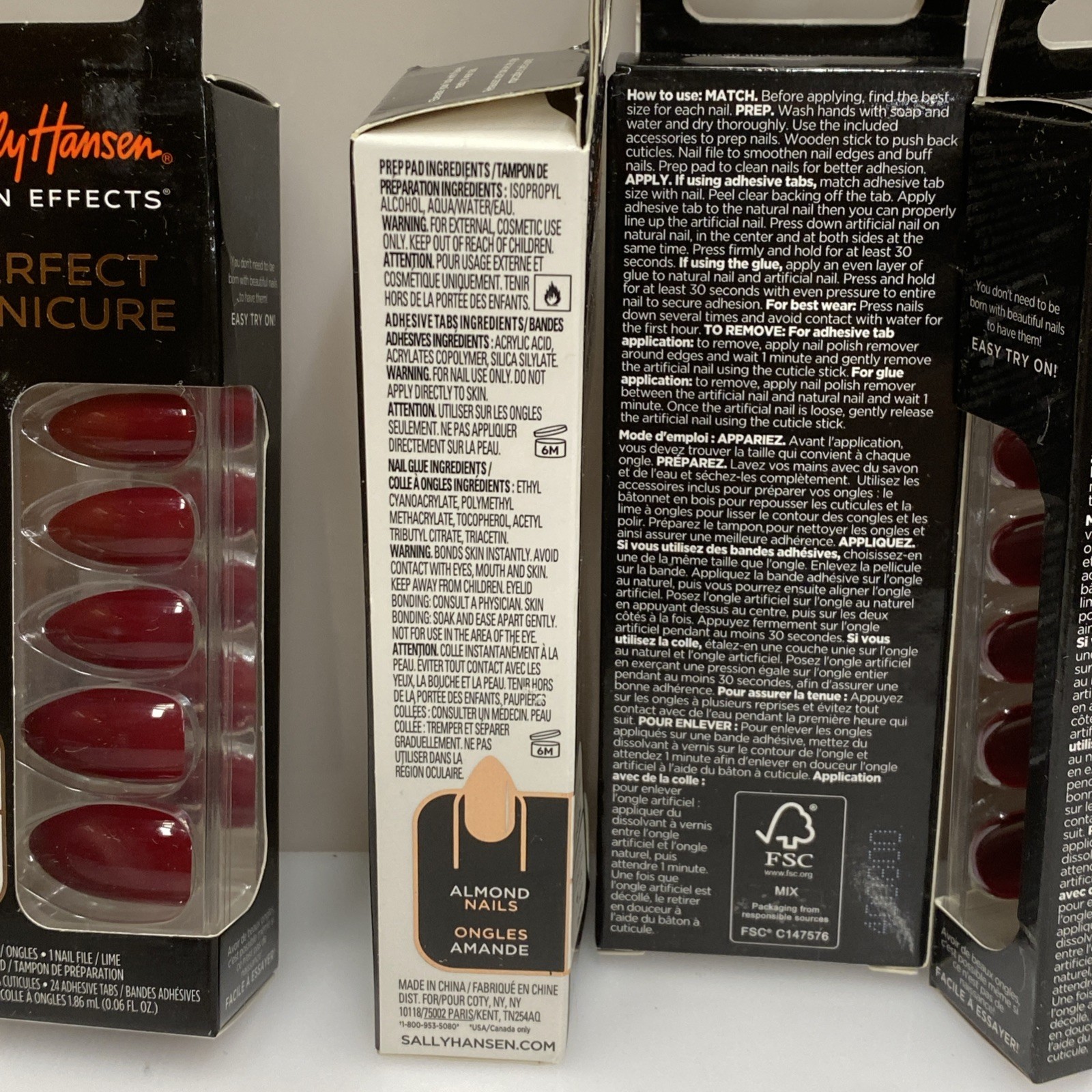 5 x Sally Hansen Salon Effects Perfect Manicure, Almond Press On Nails Red AL221