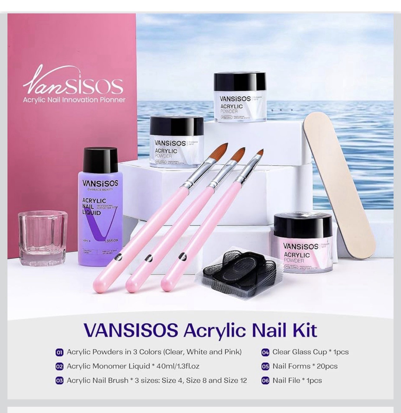 Acrylic Nail Kit Clear White Pink Powder and Liquid Set NEW