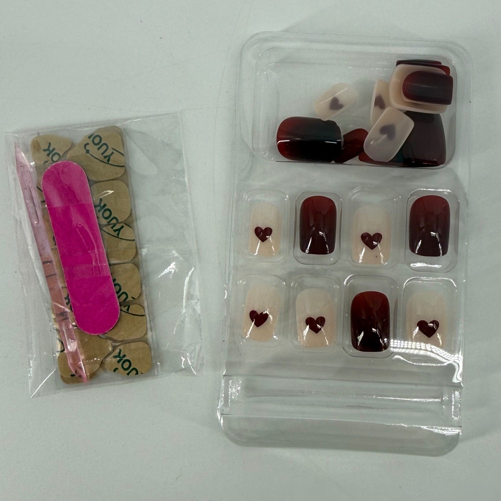 Babe Nail Co 4 pack Press On Valentines Nails Heart Design Red Pink Almond Shape