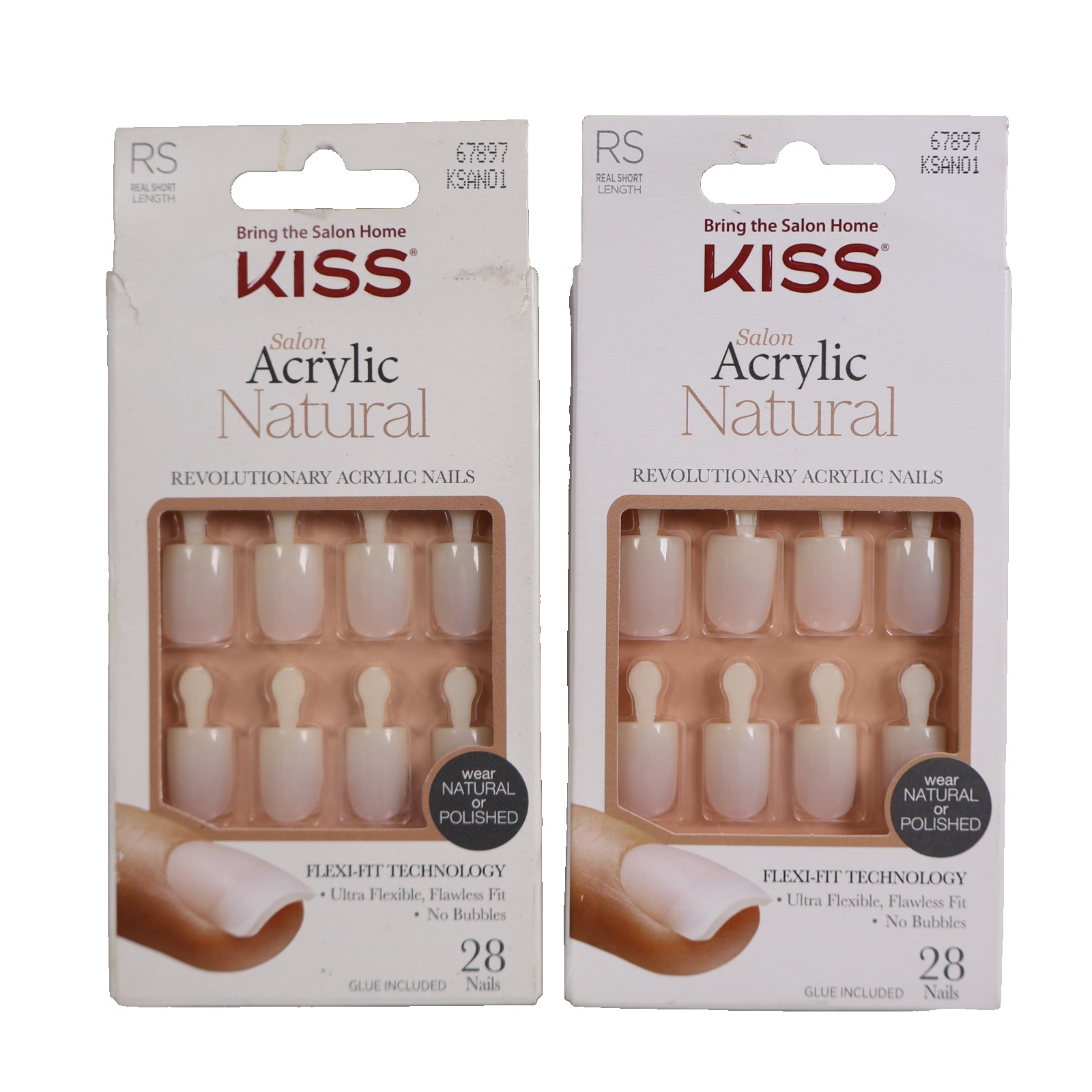 2 PACK KISS Salon Acrylic Natural Press-On Nails 28Ct, Real Short KSAN01 67897