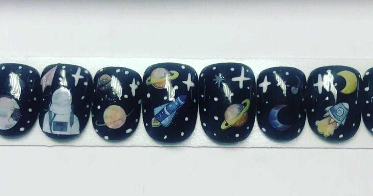 Black outer space press on nails