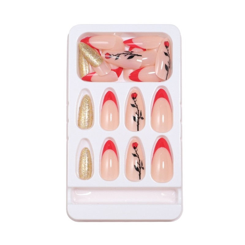 24Pcs Valentines Day Press On Nail Medium Almond French Tips for Any Occasion