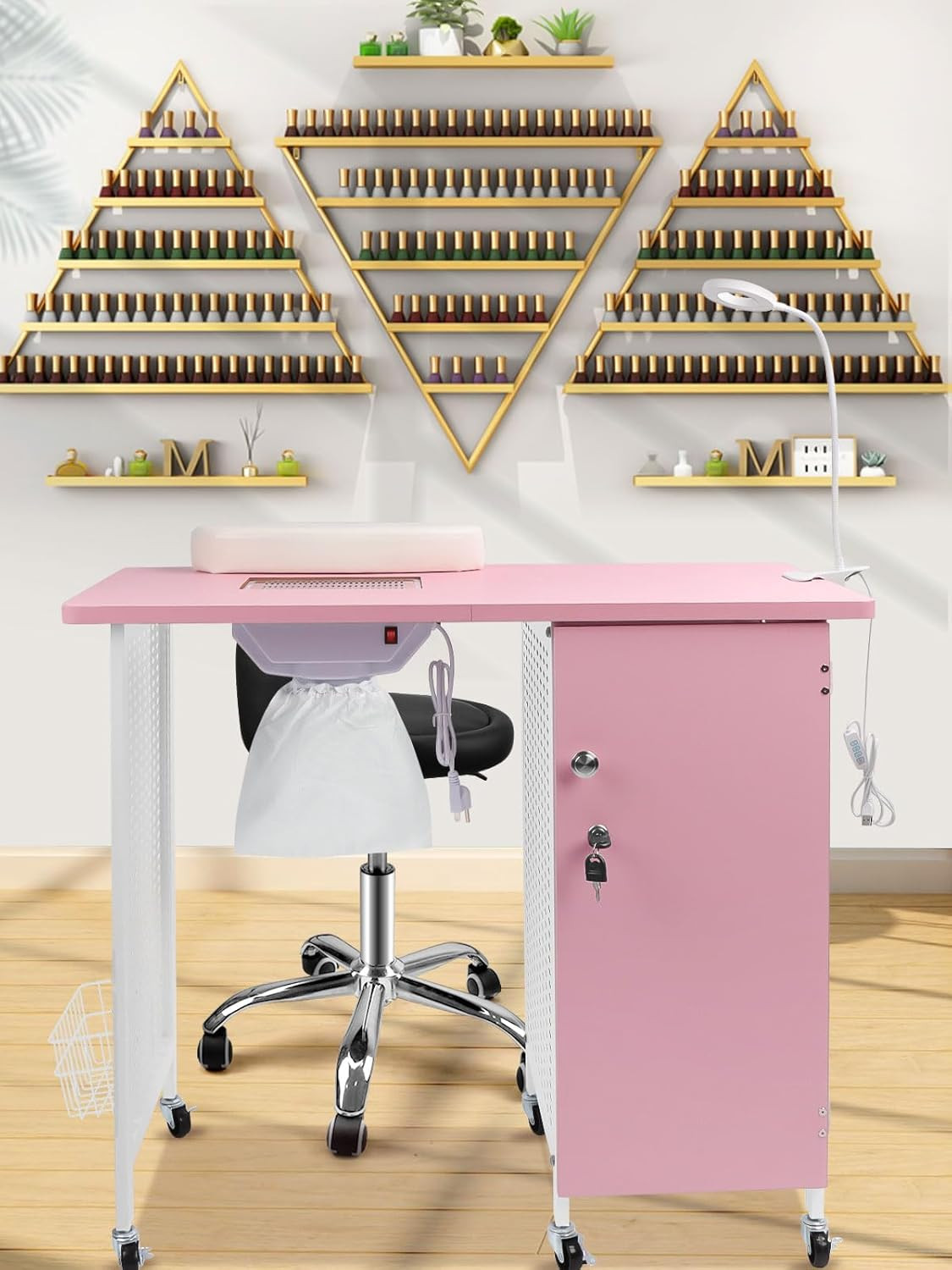Manicure Nail Table, Mobile Nail Station with Nail Dust Collector, 4 Drawers, LE