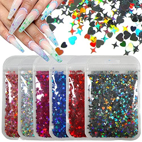 60g Valentine Holographic Chunky Glitter Flakes Shaped Nail Star Heart