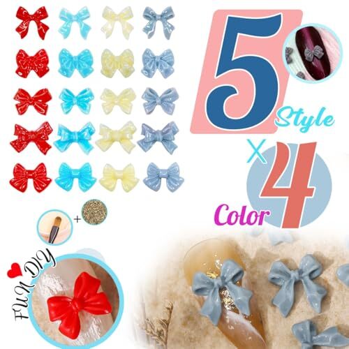 5 Styles Bow Nail Charms 3D Sky Blue Creamy White Red Grey Mix Bows-Color(B)