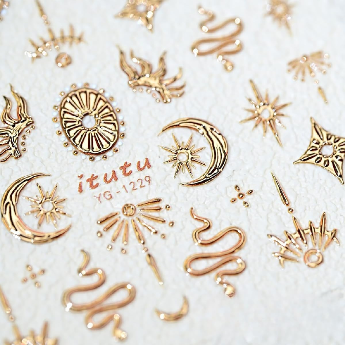 1 Sheets Embossed Star Nail Stickers for Nail Art Gold Snake Nail Decals 5D Self