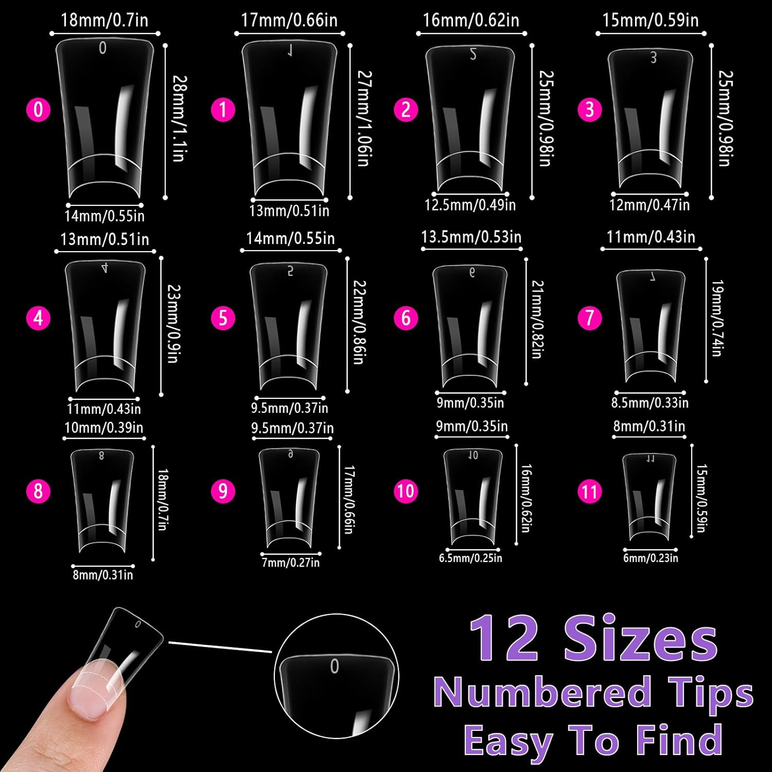 600Pcs Medium Length Duck Nail Tips 12 Sizes Box-Packed Clear Duck Nails Half Co