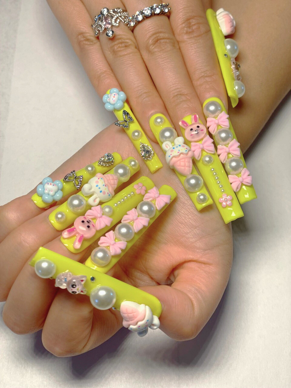 Kawaii 3D Ice Cream Easter Bunny Press-On Nails – Cute Harajuku 3XL Nail Set