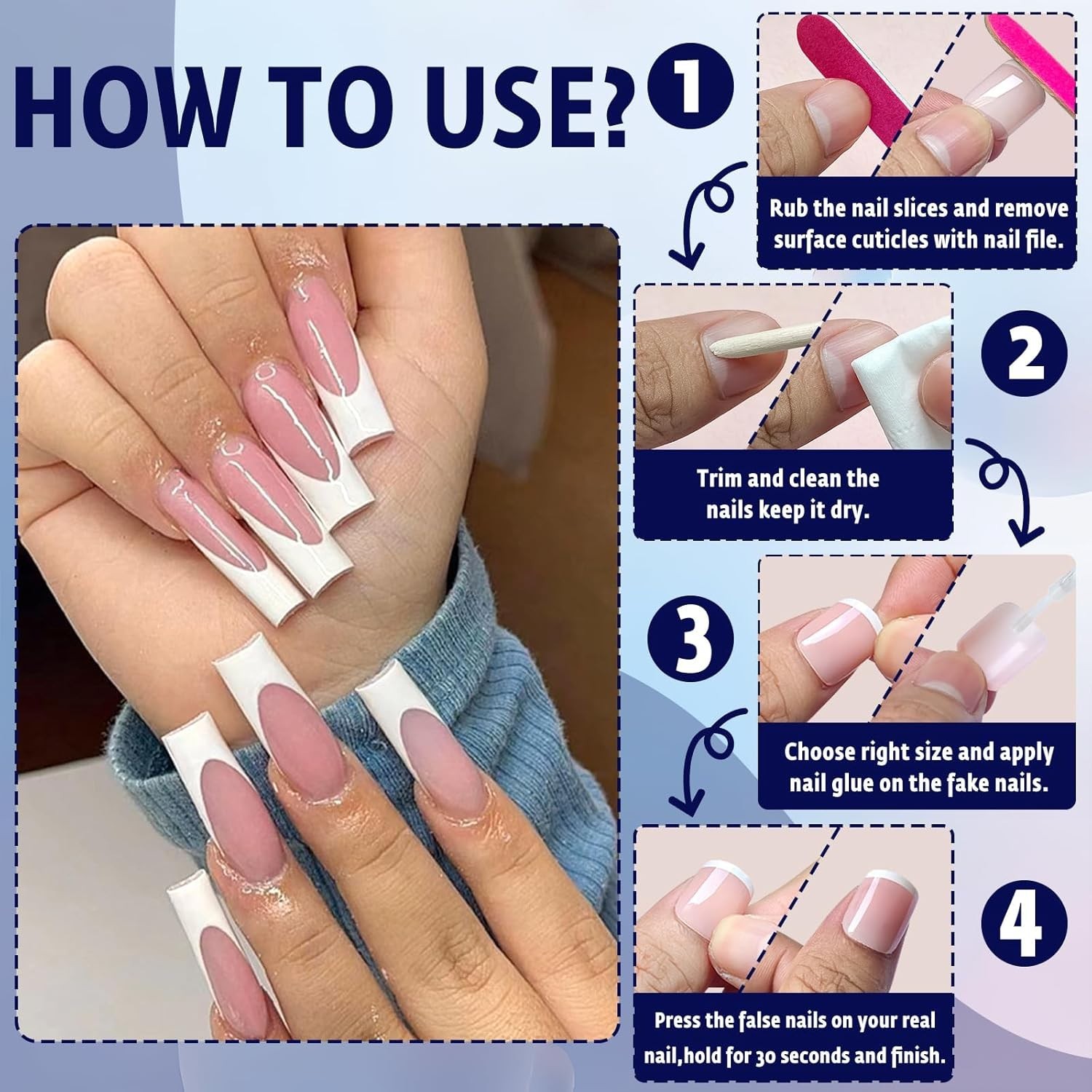 120Pcs White French Tip Press on Nails, Long Nails Press ons Square Fake Nail