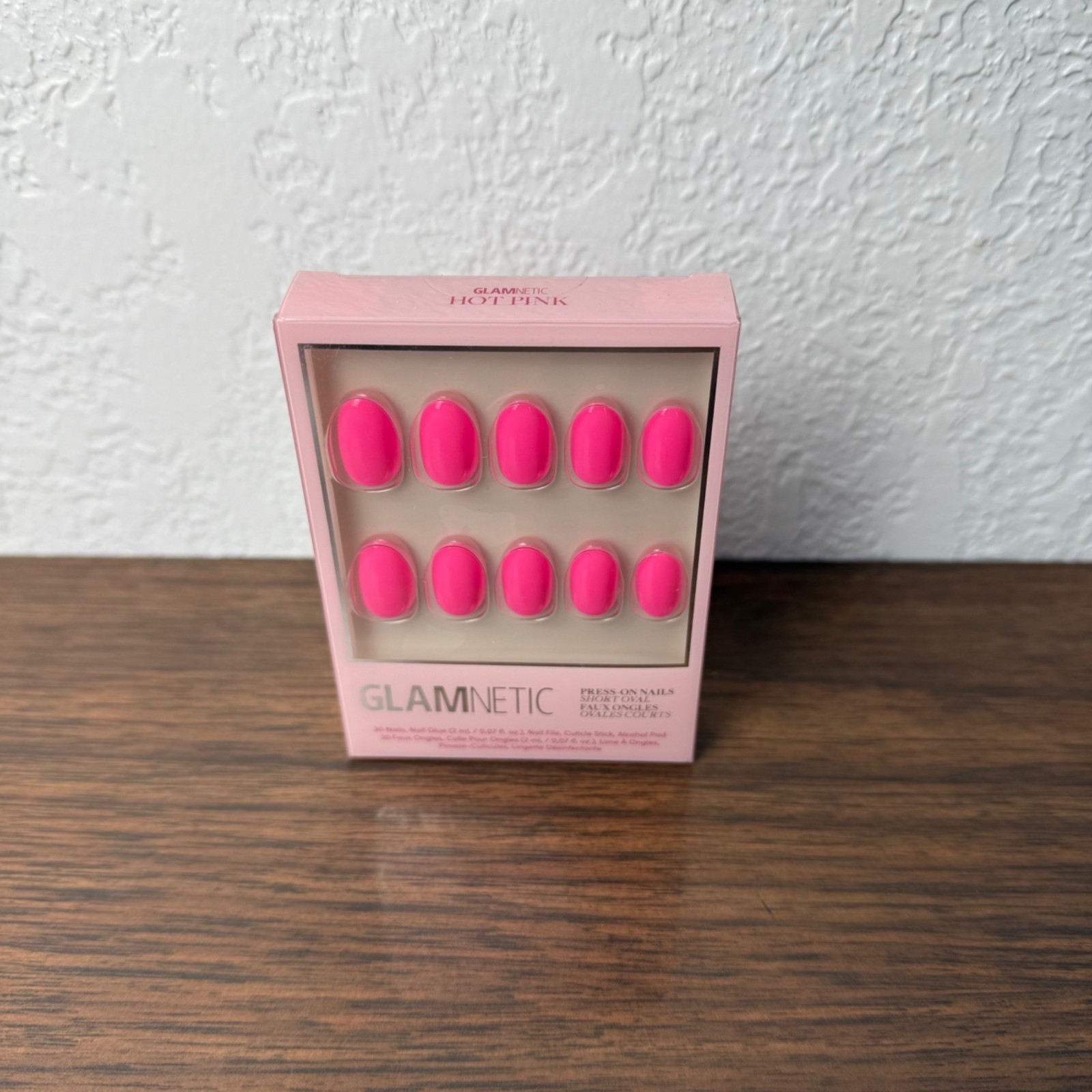 Glamnetic Press On Nails Short Oval Shaped Hot Pink NEW Glue Kit Set Vegan