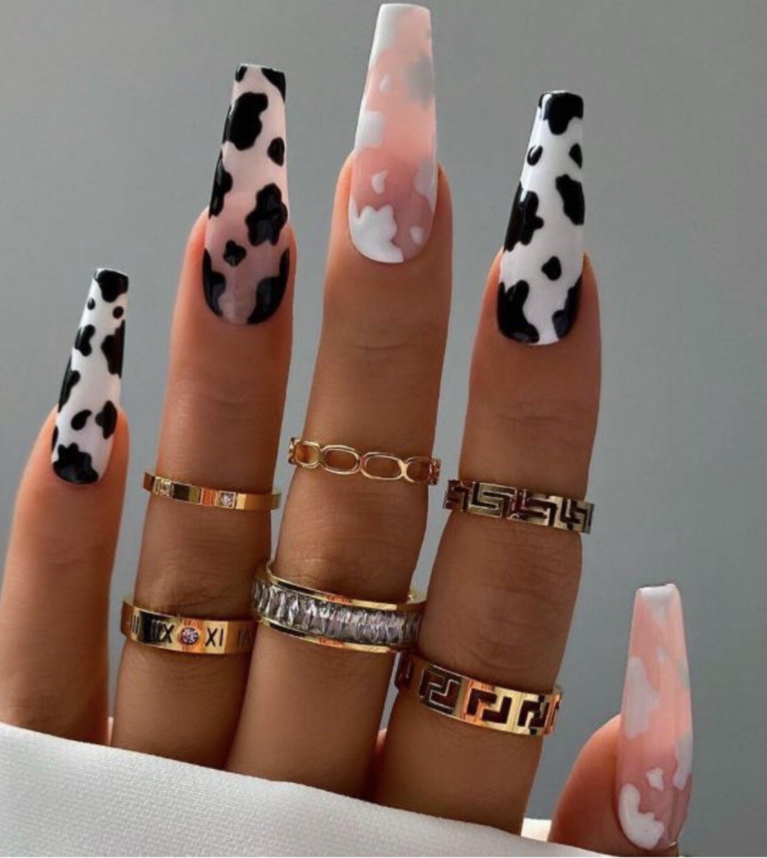 Pink White And Black Cow Print Press On Nails| Pink Cow Print Nails| 24 PCs