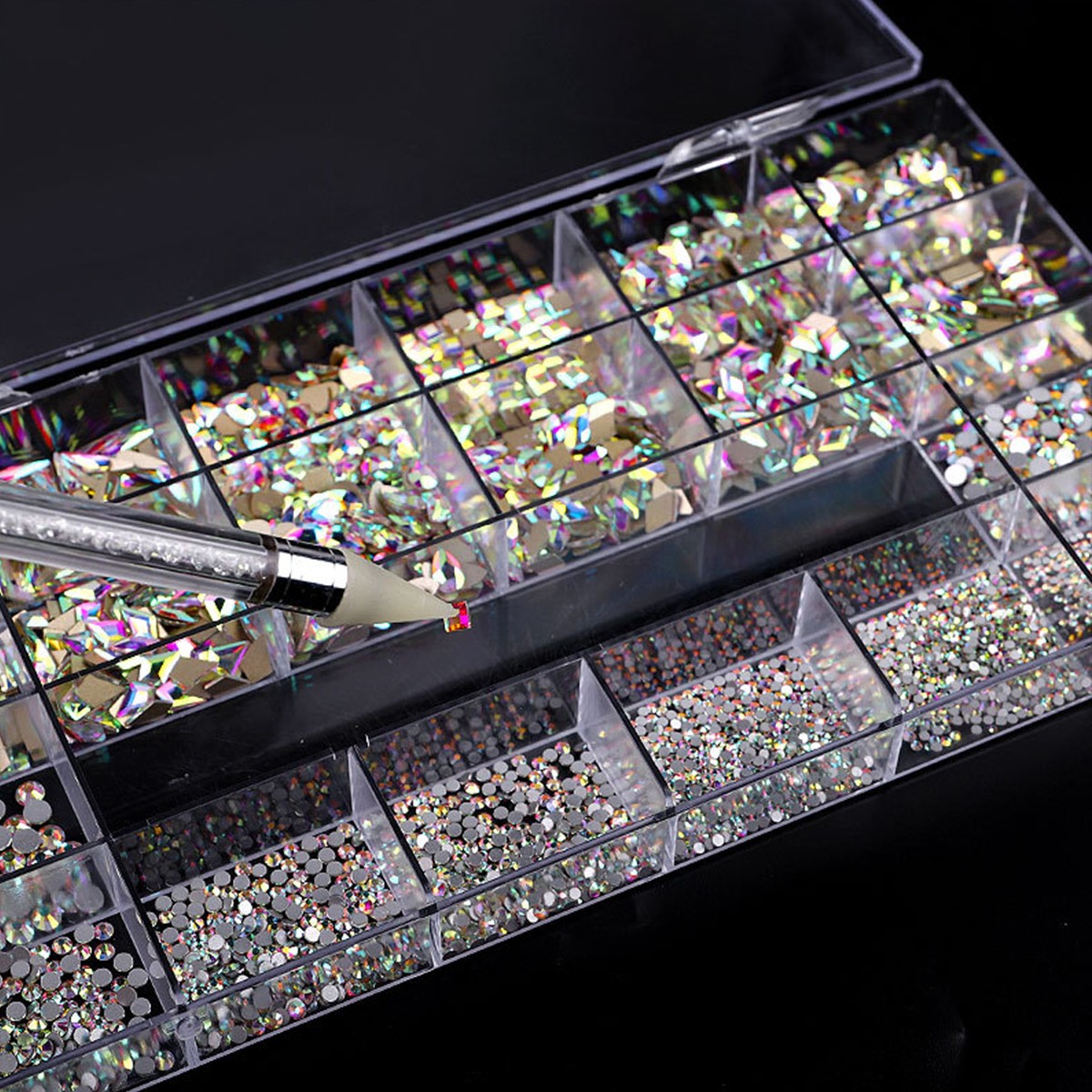 21 grid nail art diamond flat bottom glass diamond multi-style special-shaped di