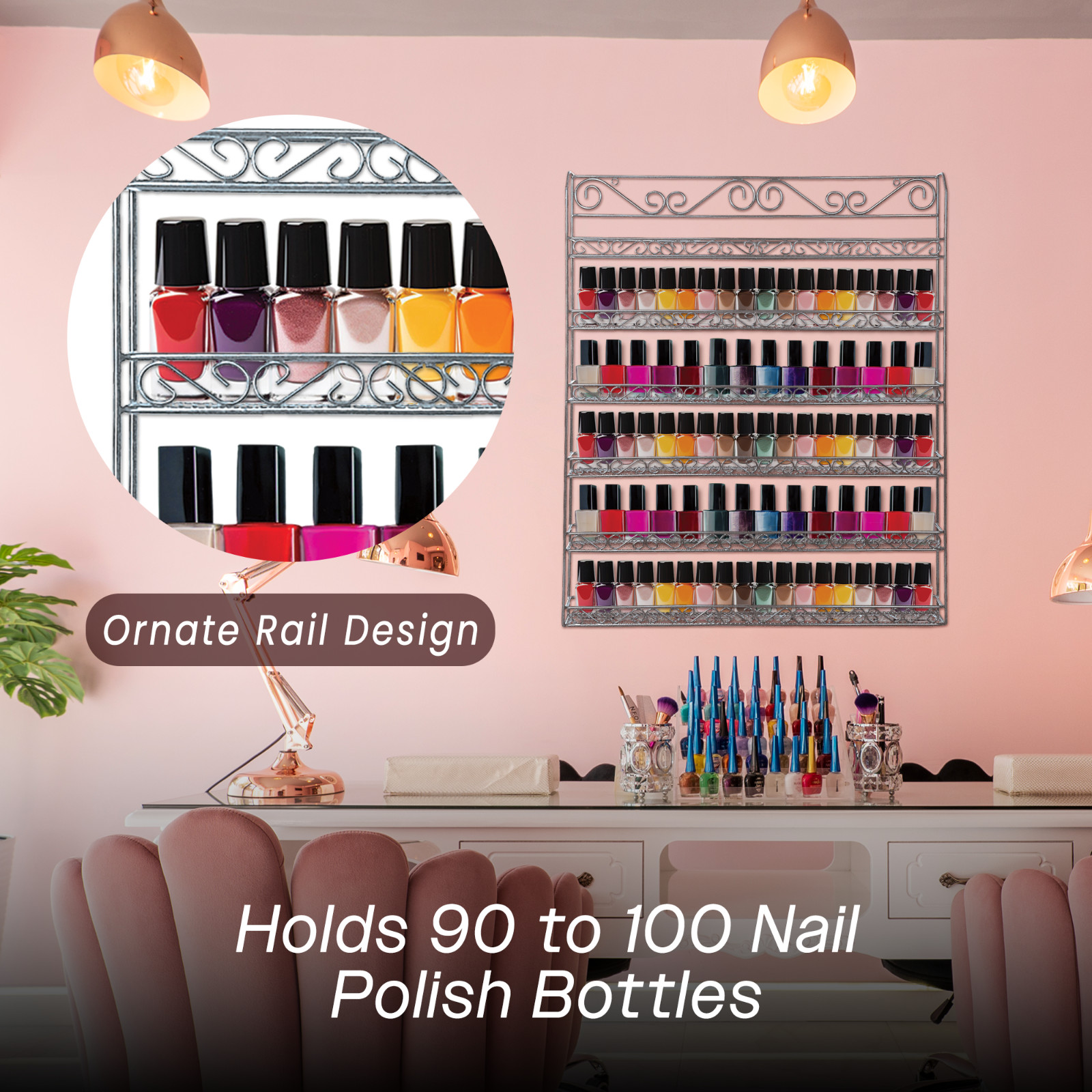 Metal Wire Nail Polish Display Organizer Wall Rack (Hold 90 to 100 Bottles) USA