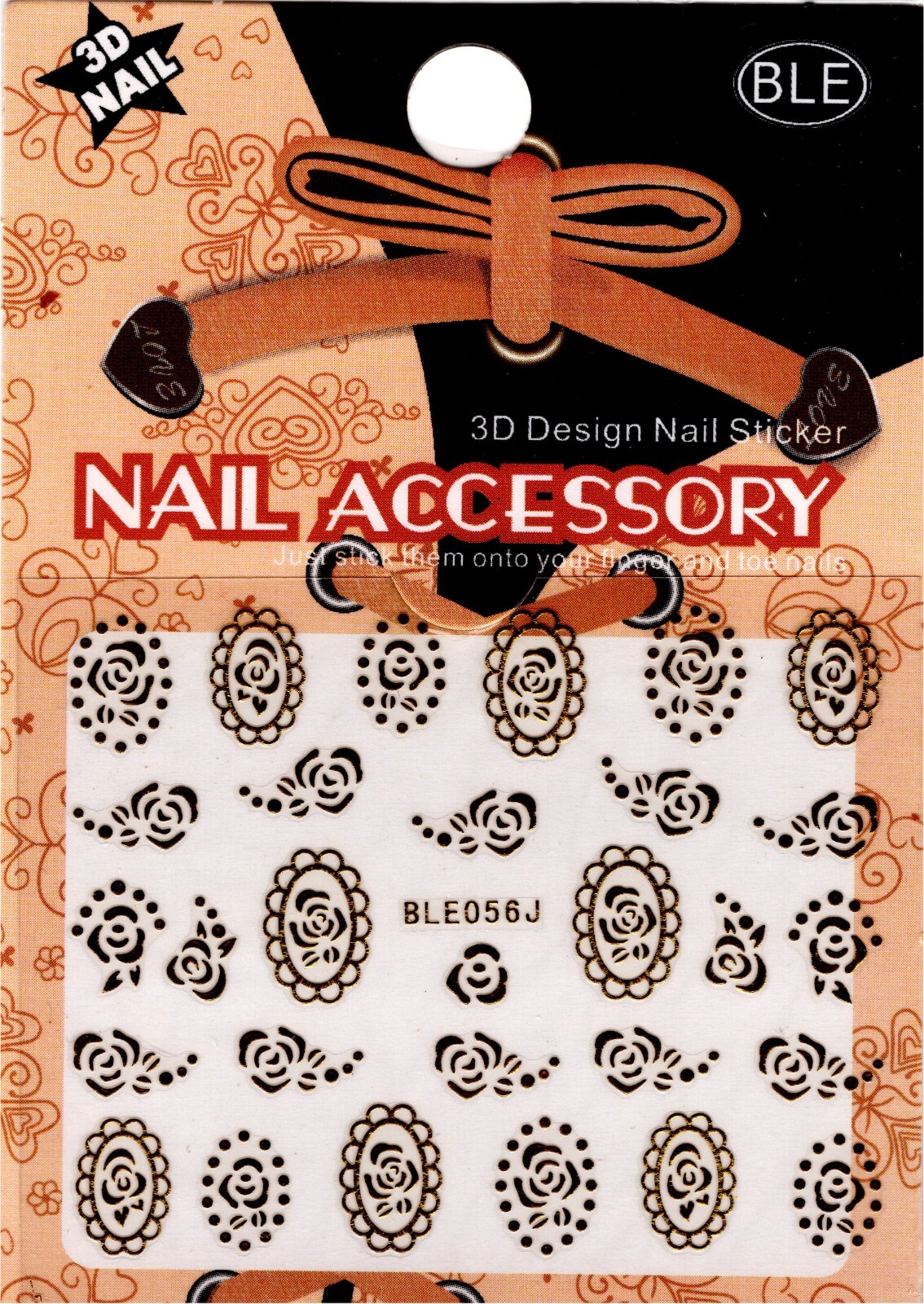 Nail Art 3D Decal Stickers Gold roses lace BLE056J