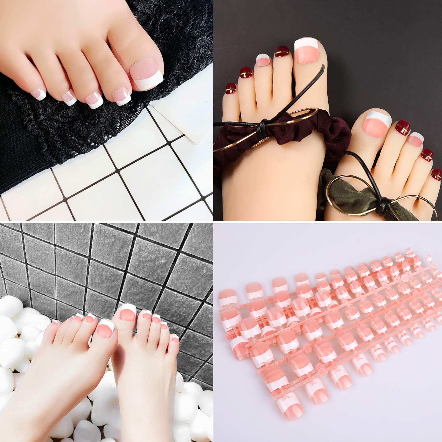 MWOOT 240Pcs Natural French Fake Nails Tips 240 Piece Assortment, White,Pink
