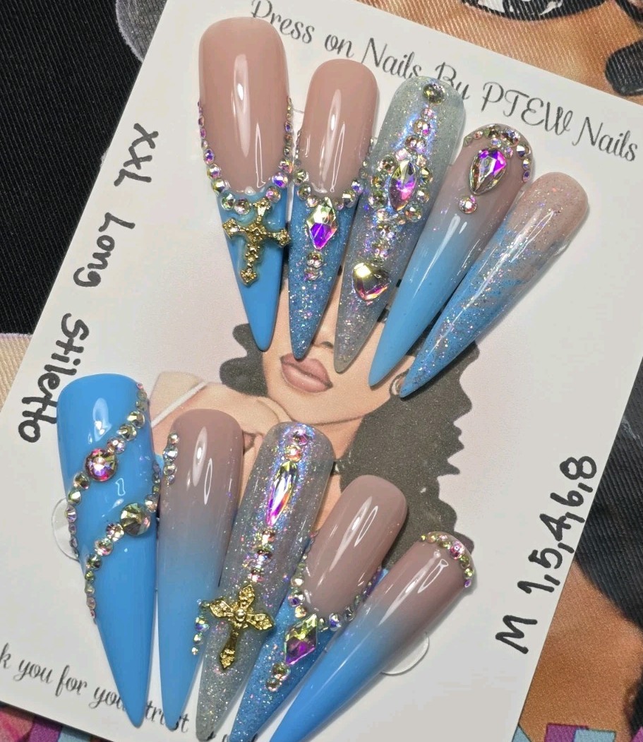 Handmade Press On Nails,Medium Size 1,5,4,6,8 XXL Long Stiletto