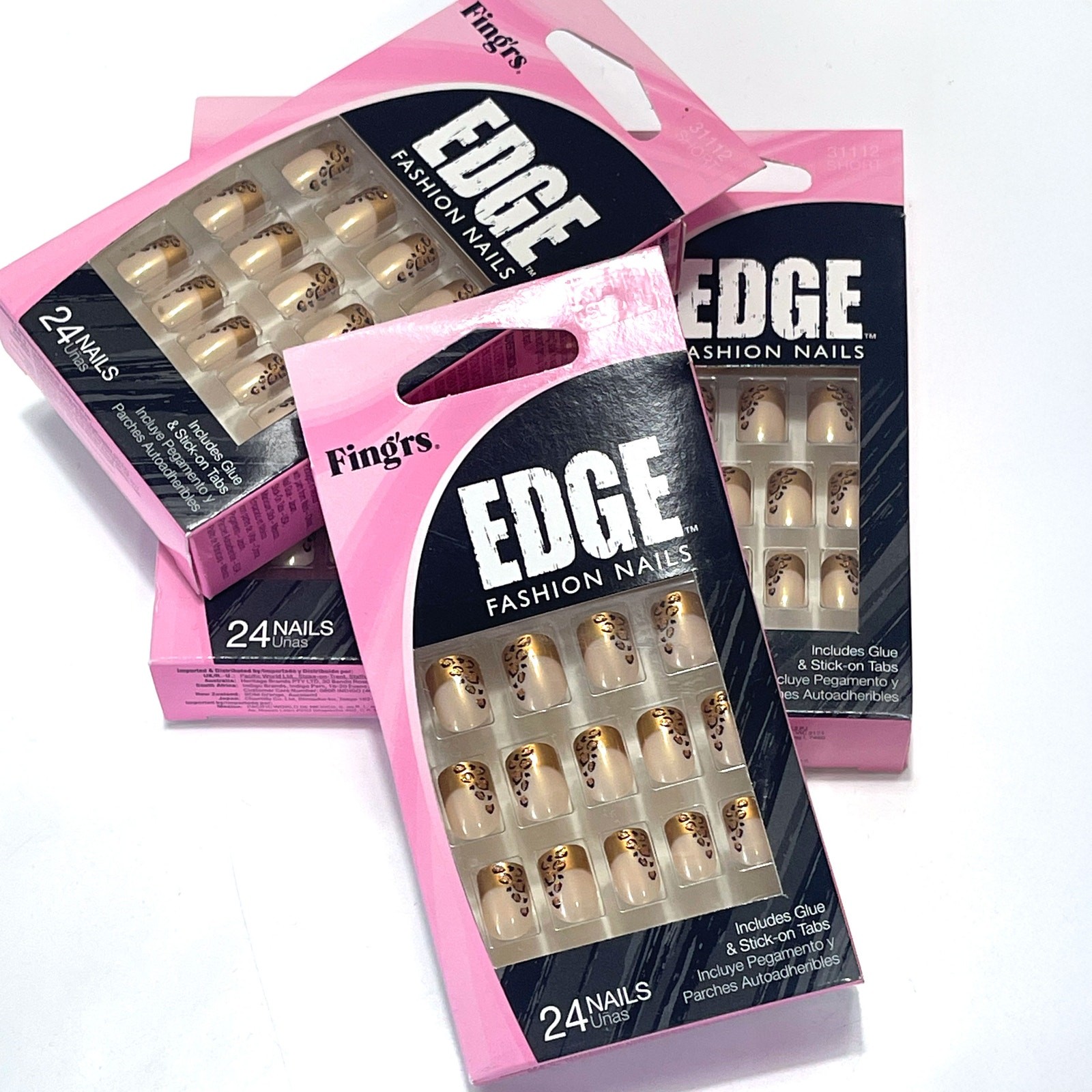 FING’RS NIB Edge Fashion Nails Gold Leopards Cheeta Design Short Tips Set for 4