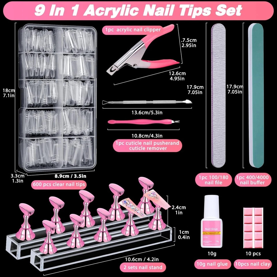 600PCS Clear Coffin Nail Tips Set – Clear Nail Tips for Acrylic Nails French …