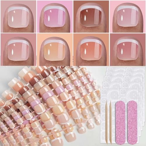 216 Pcs French Tip Press on Toenails for Women Short Square Toe Normal Style-11