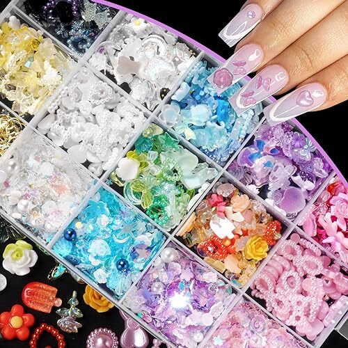 3D Assorted Pearls Gems Nail Charms Kit Multi Color Heart Flower S1-colorful