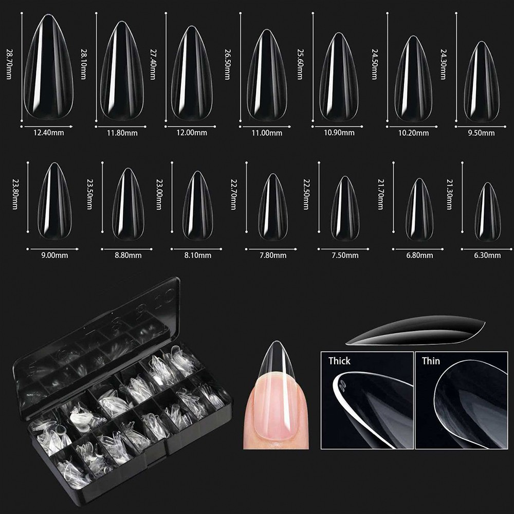 Soft Gel Almond Tips – Clear Full Cover Fake Nails Regular Gel X Tip – 600 pcs