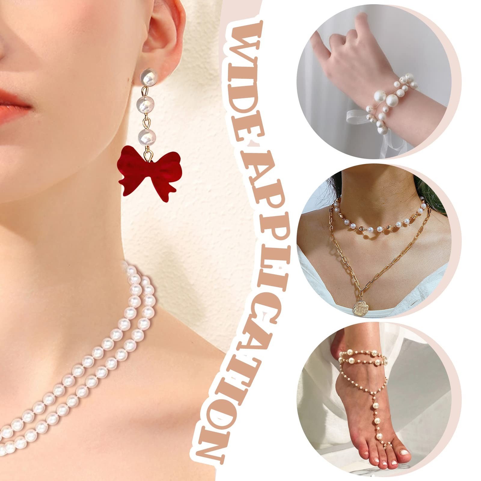 TOAOB 1400pcs Pearl Beads 4mm to 12mm White Pearls Craft Beads Loose Round Fa…