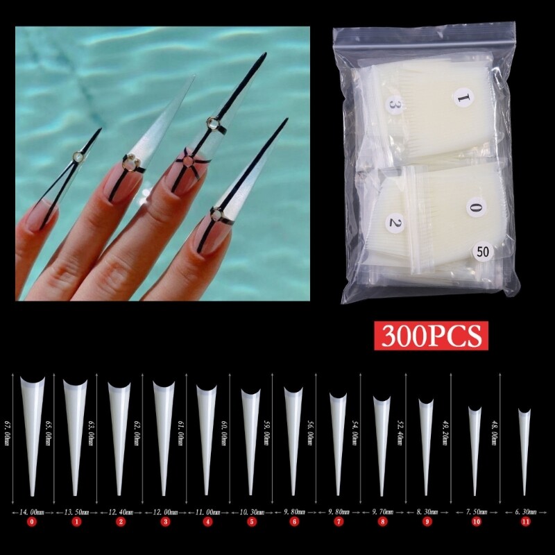 Stiletto Nail Tips Long Sharp-Ending False Acrylic Nails Tip Half Cover Nail Tip