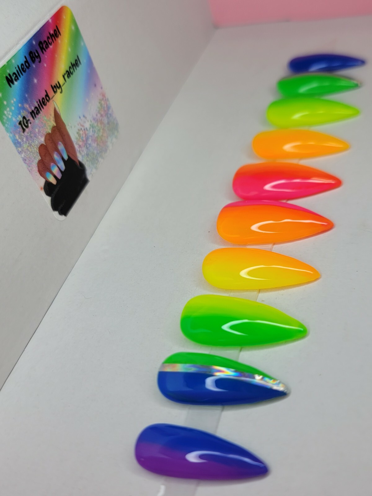 Neon Rainbow ombre nails bling medium stiletto PRESS ON NAILS pride summer nail